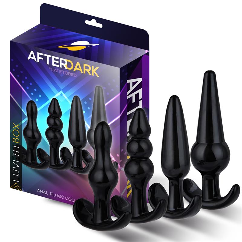 Produkts: AFTERDARK - 4 anālo aizbāžņu komplekts ar enkura pamatni