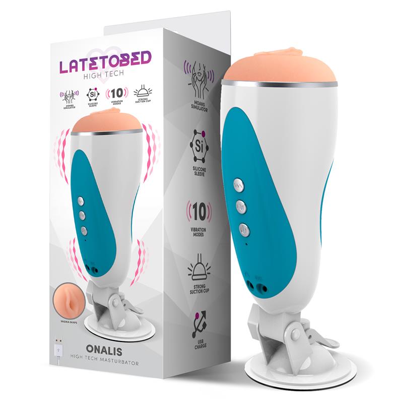 Masturbator with suction cup, erotic voice and vibration (10 vibrations)