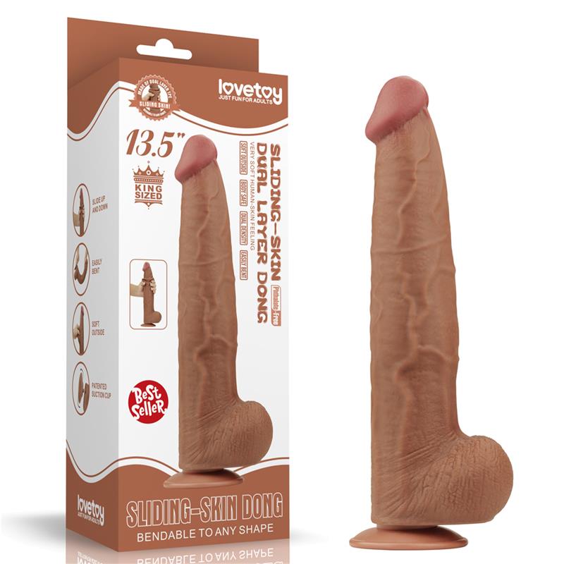 King Size Dildo ar Dubultu un Slīdošu ādu 34 cm