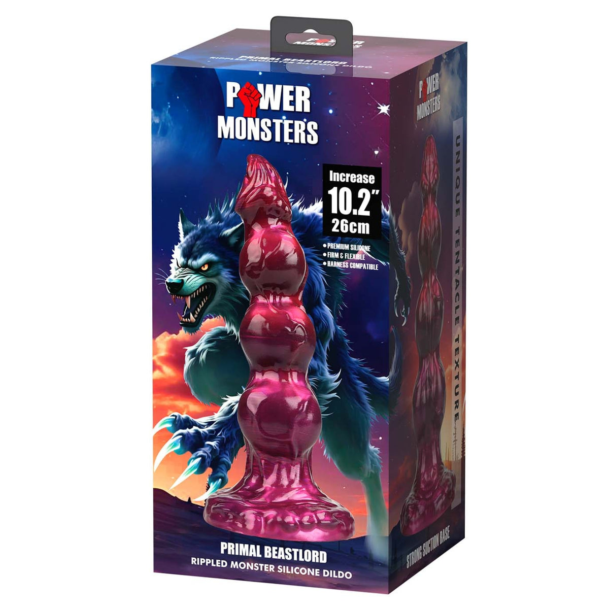 Fantāzijas silikona dildo ar piesūcekni POWER MONSTERS Primal Beastlord (26 cm) - iepakojums
