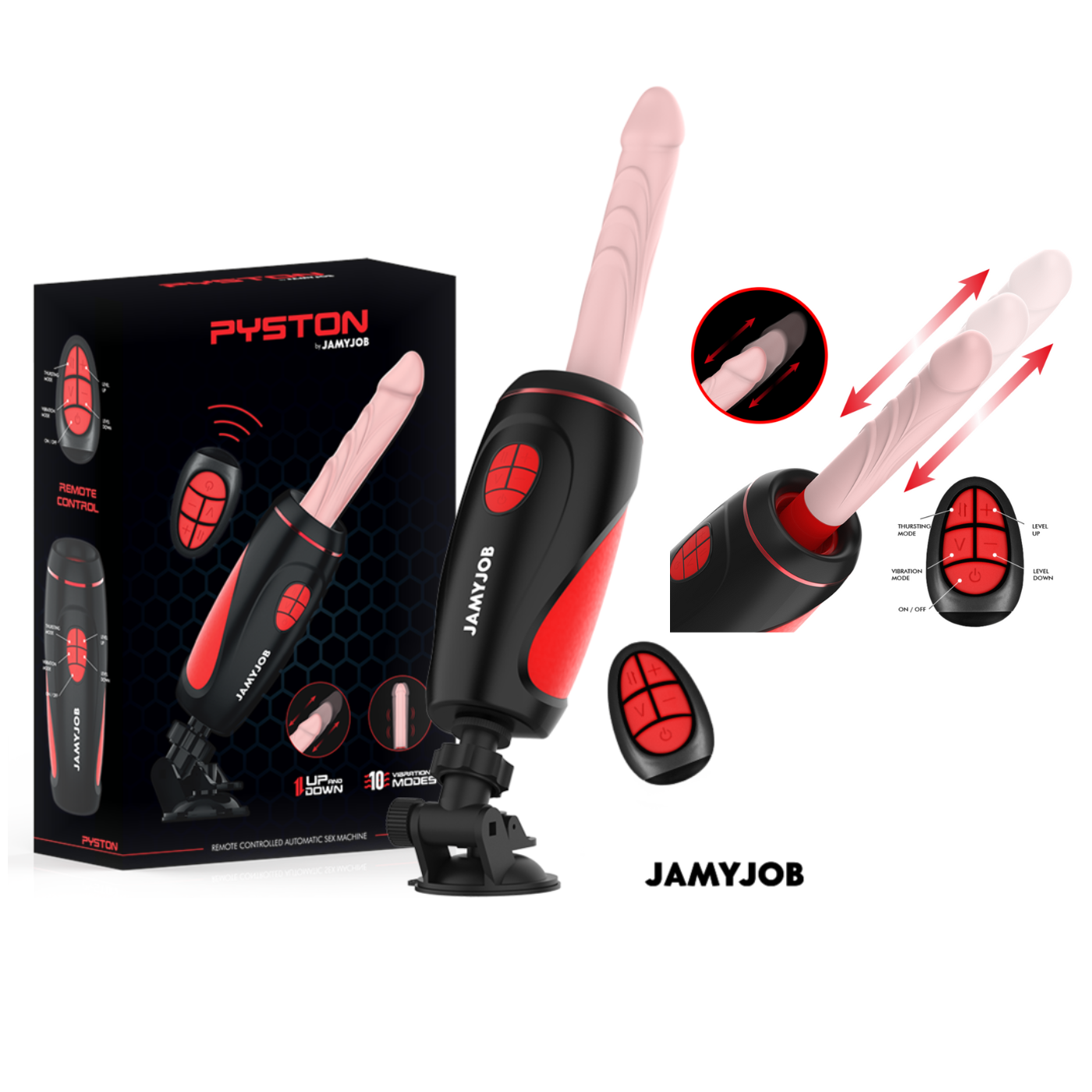 JAMYJOB PYSTON - Automātisks seksa imitācijas masturbators + 21,5 cm dildo
