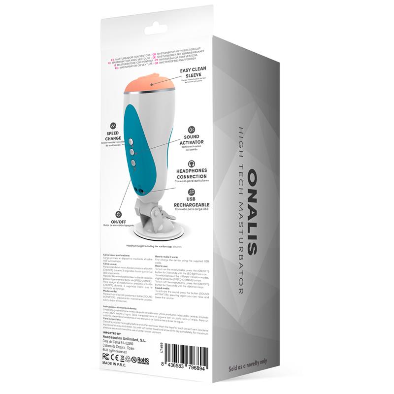 Masturbator with suction cup, erotic voice and vibration (10 vibrations)