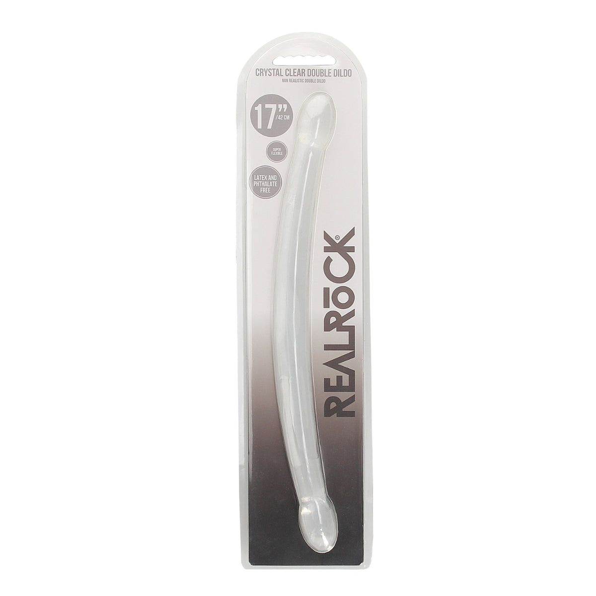 RealRock Crystal Clear divpusējs dildo, caurspīdīgs (42 cm)