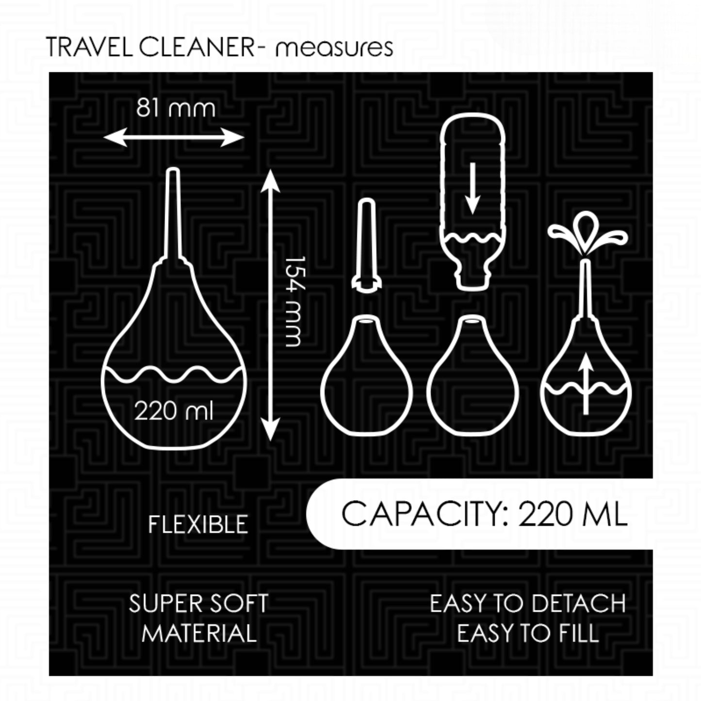 ADDICTED TOYS Travel L silikona klizmas baloniņš 220 ml izmēri un funkcijas