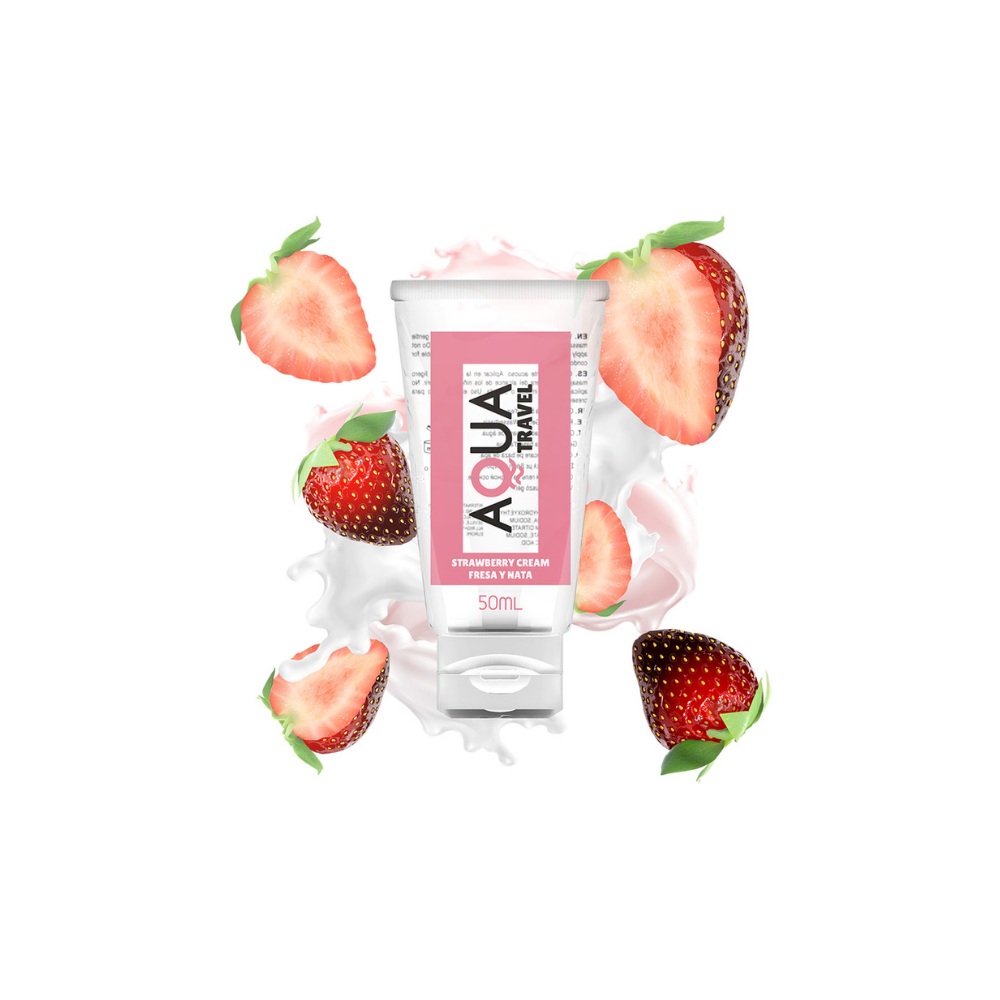 Produkts: AQUA TRAVEL - Lubrikants ar zemeņu krēma garšu (50 ml)