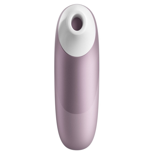 Womanizer Pro Lilac clitoral stimulator front view showing white silicone stimulation head and metallic lilac finish