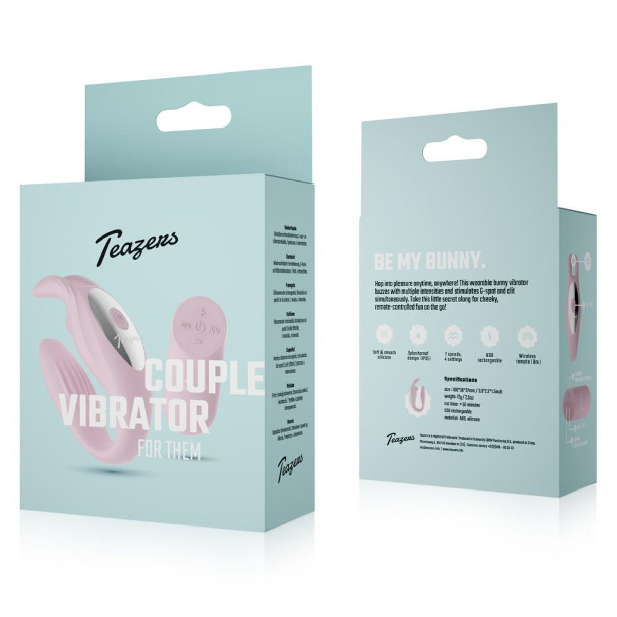 Pāru vibrators ar tālvadības pulti Teazers Bunny - preces iepakojums