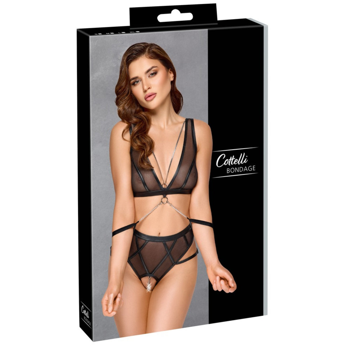 Cottelli Bondage erotisks melns apakšveļas komplekts – produkta iepakojums