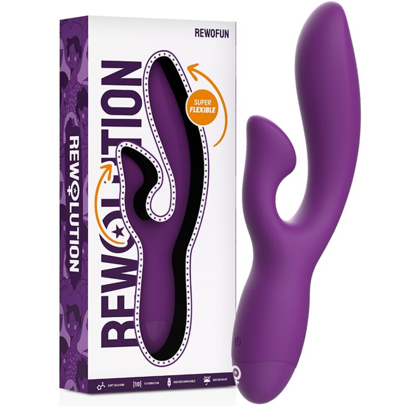 REWOLUTION - Premium klases elastīgs vibrators ar klitora stimulatoru