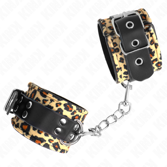 KINK - Leopard Print Genuine Leather Hand Cuffs (Adjustable Size)