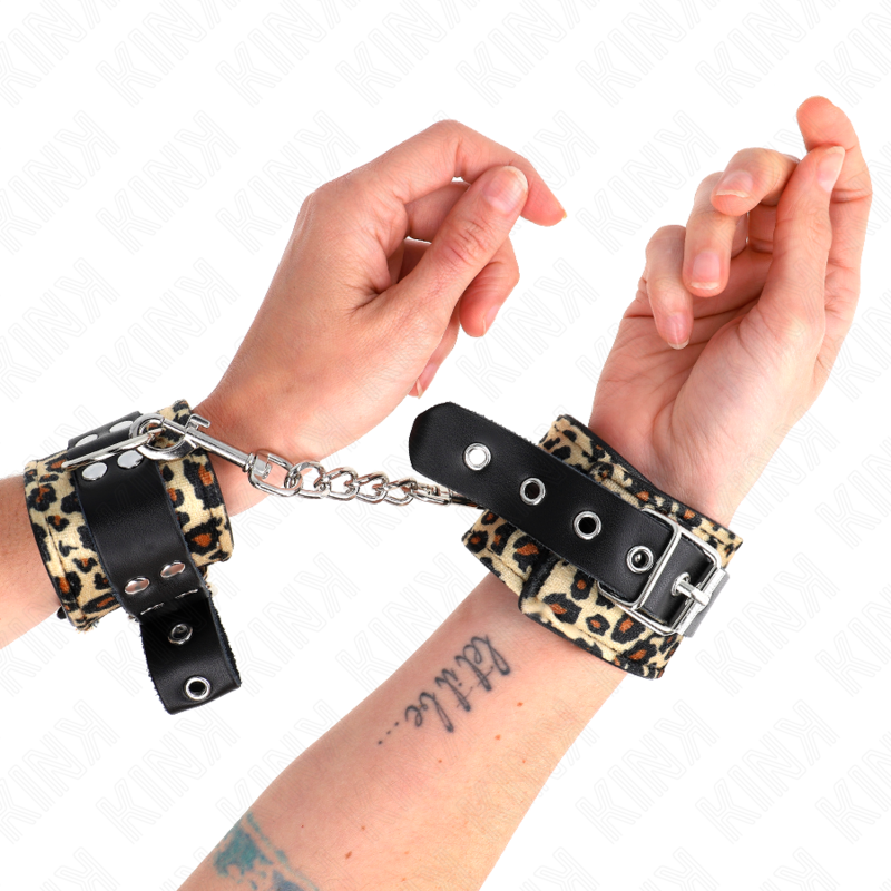 KINK - Leopard Print Genuine Leather Hand Cuffs (Adjustable Size)