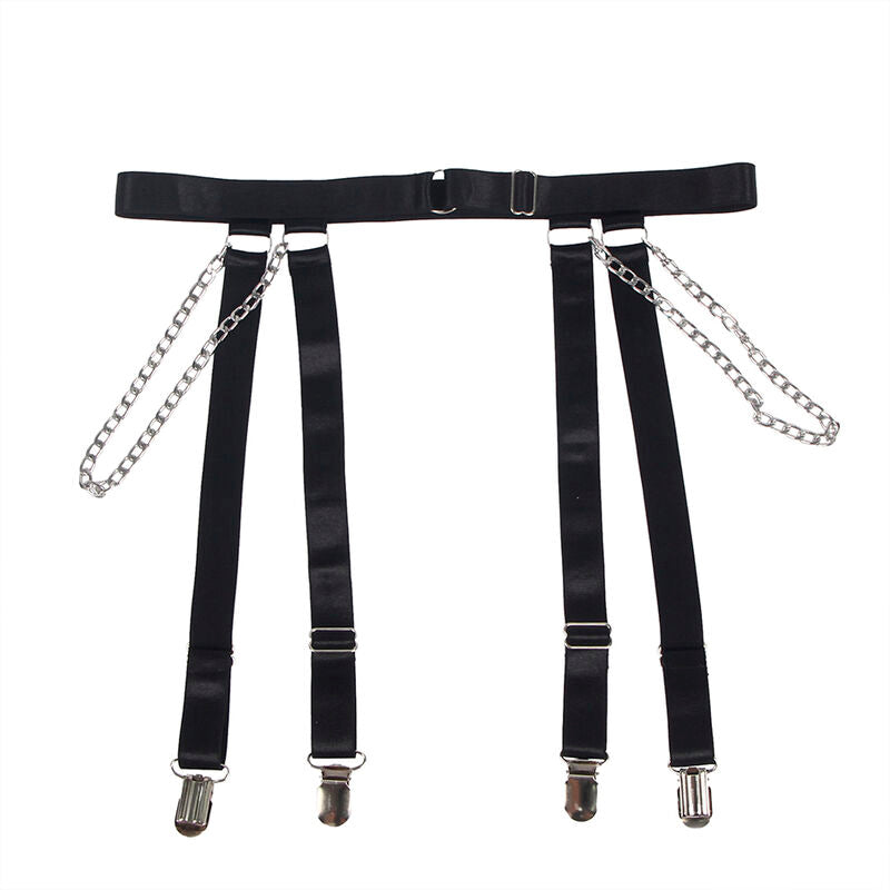 SUBBLIME - sexy bodysuit with chains and garter (black s/m)