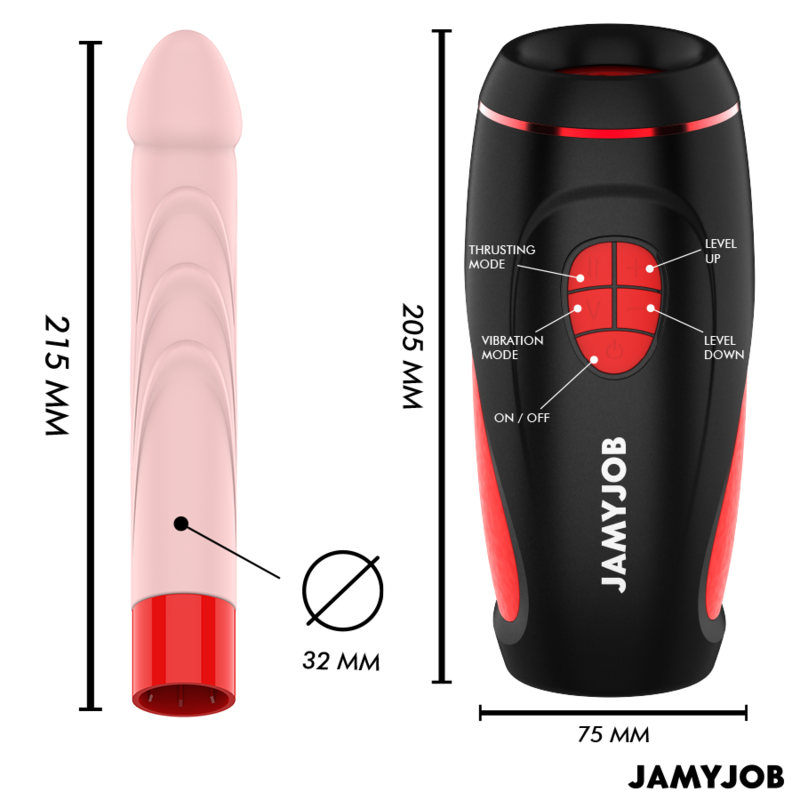JAMYJOB PYSTON - Automātisks seksa imitācijas masturbators + 21,5 cm dildo