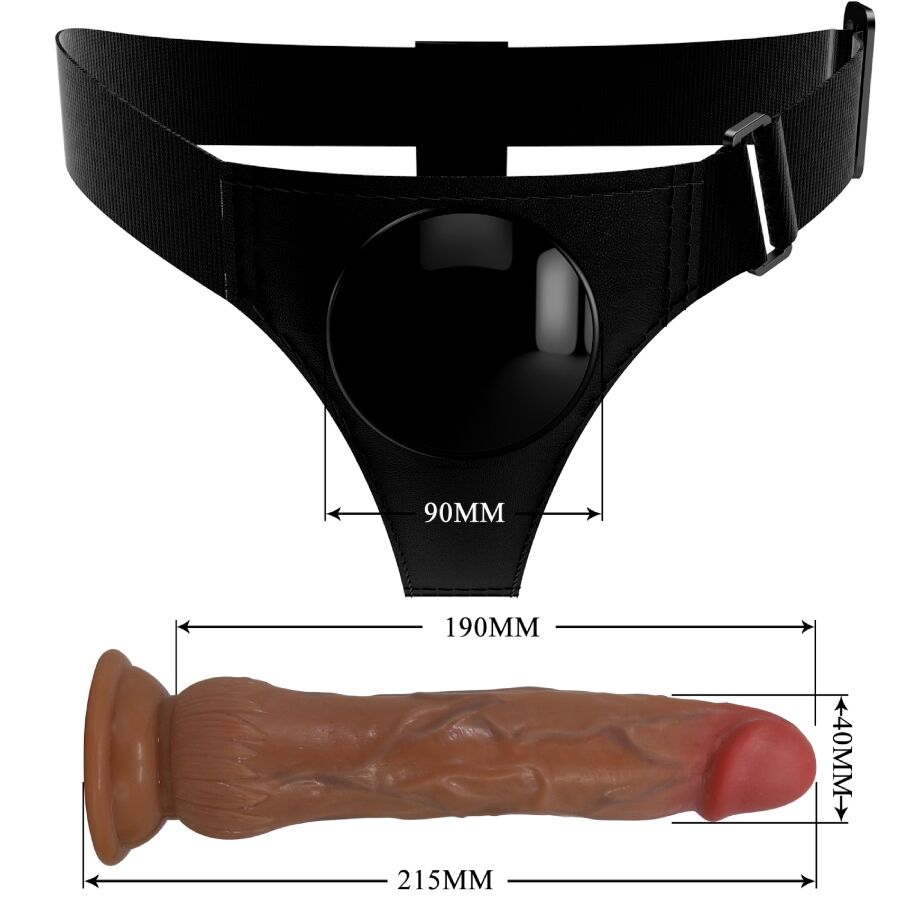 PRETTY LOVE - KYTON Universālas strap-on biksītes ar squirt dildo (19 cm)