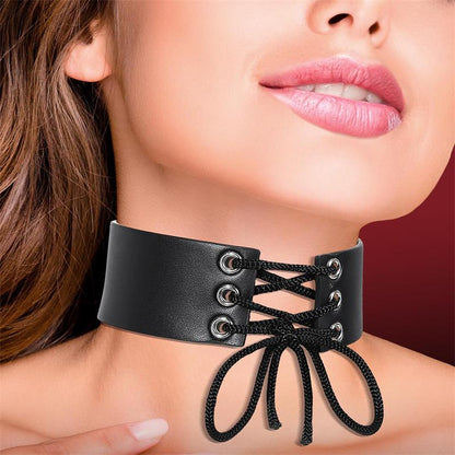 Vegan Leather Choker Collar With Lace