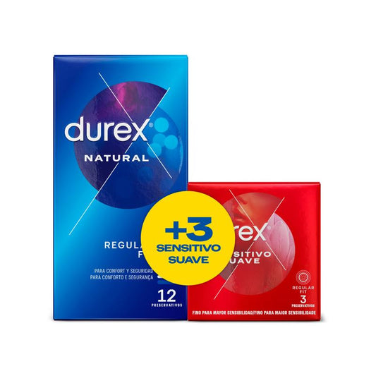 Prezervatīvu Komplekts Durex Natural 12 gb + Sensitive Soft 3 gb