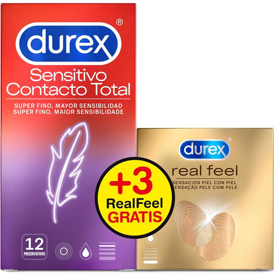 Durex Sensitive Contact Total 12 gb + Real Feel 3 gb Prezervatīvu Komplekts