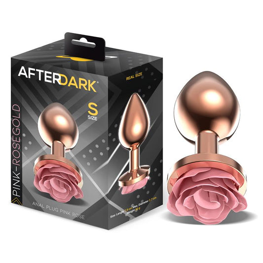 AFTERDARK - Rosegold metāla anālais spraudnis ar rozes pamatni - S izmērs
