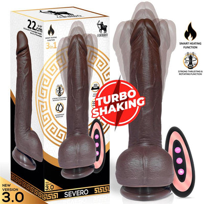 TIBERIO TURBO Dark - Silicone Dildo with Heat, Shake and Rotation Functions with Remote Control 22 cm