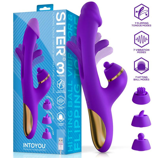 Вибратор Intoyou Siter 2.0 с подвижным языком, шоковым шариком и 3 насадками (7 режимов)