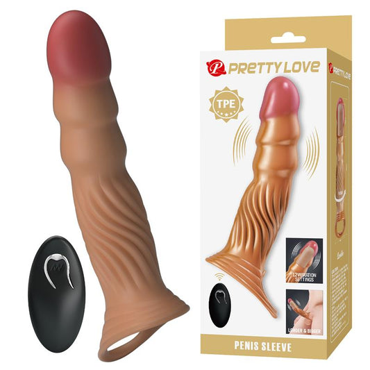 PRETTYLOVE – Vibrējoša dzimumlocekļa uzmava ar pulti (12 vibrācijas)