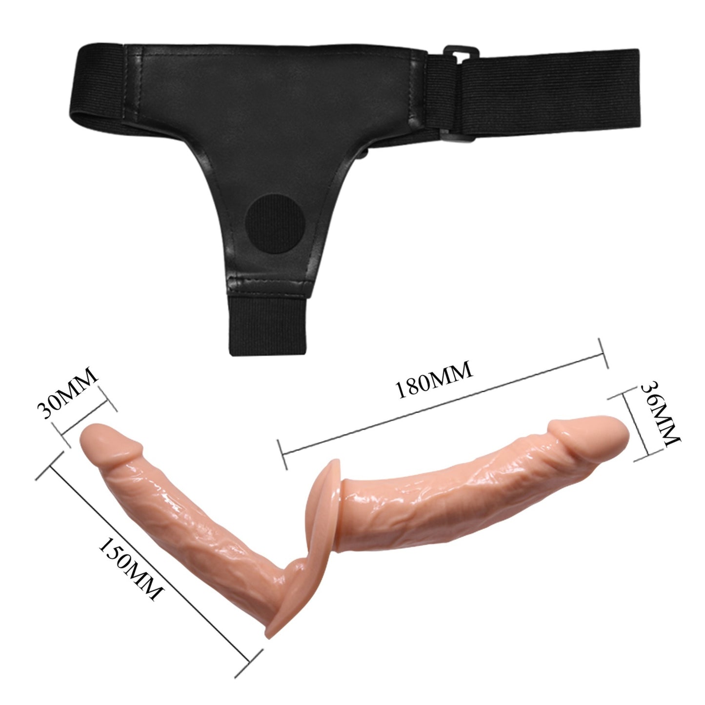 BAILE dubultā dildo strap-on biksītes (18 cm + 15 cm)
