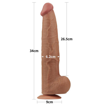 King Size Dildo ar Dubultu un Slīdošu ādu 34 cm