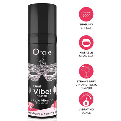 Šķidrais vibrators pāriem Orgie Dual Vibe! Kissable Strawberry Gin and Tonic (15 ml)