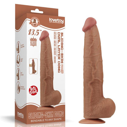 King Size Dildo ar Dubultu un Slīdošu ādu 34 cm