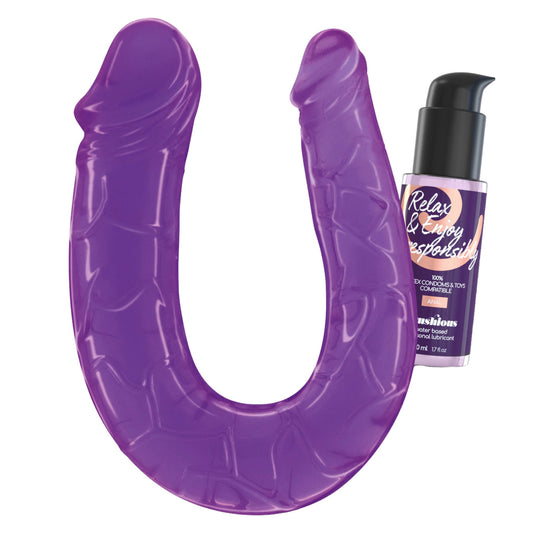 Crushious divpusējais violets dildo (27 cm) ar 50 ml lubrikantu