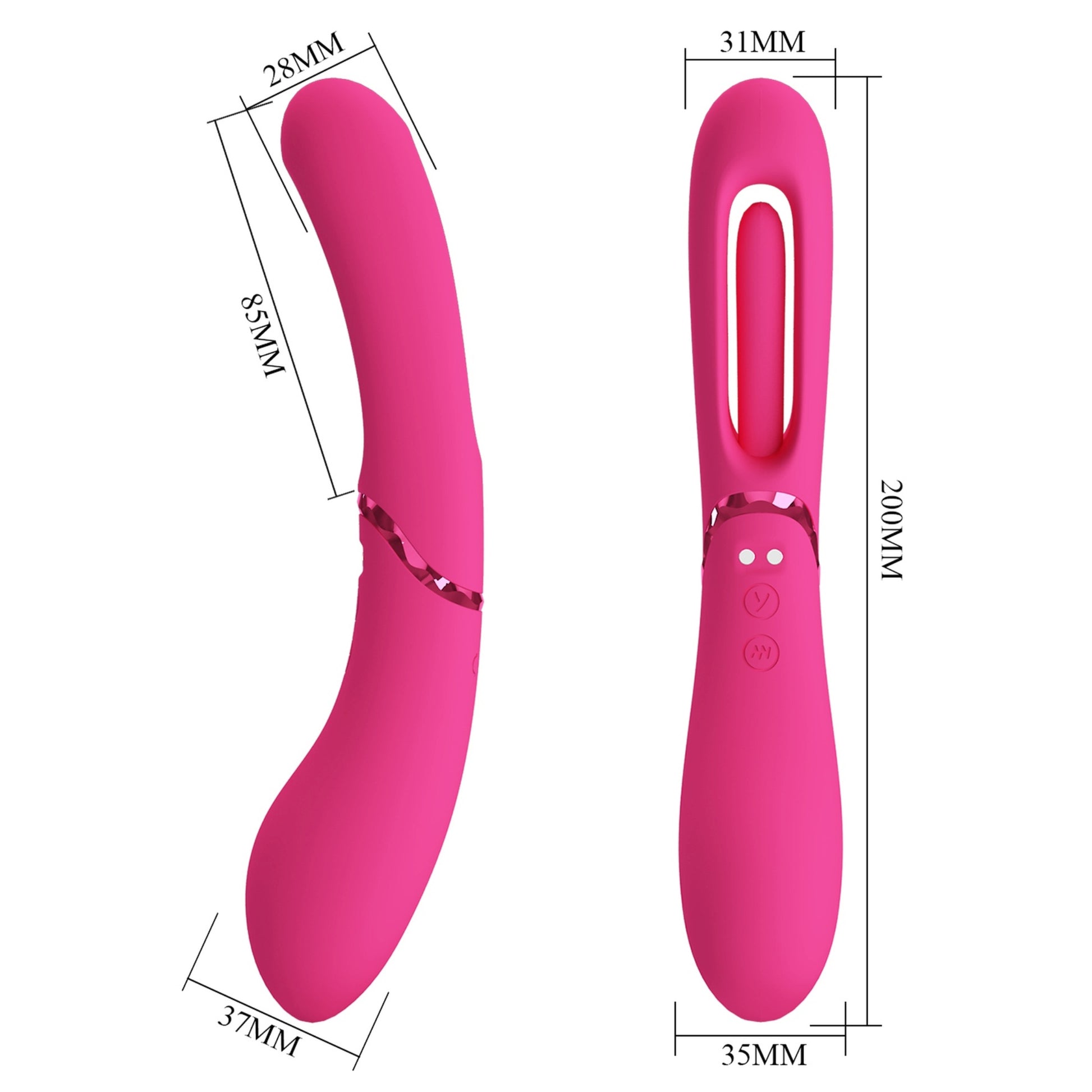 ROMANCE Lexie dvipusis vibratorius su judančiu liežuvėliu – gaminio vaizdas iš kito kampo