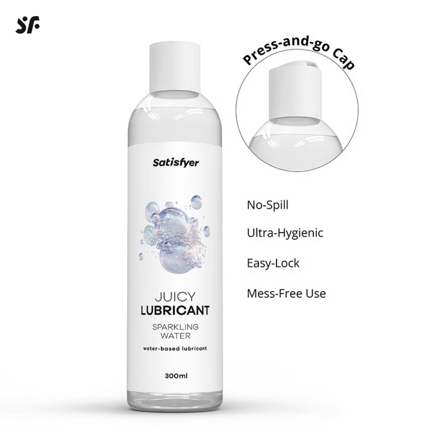 Satisfyer Sparkling Water vandens pagrindo lubrikantas su dilgčiojimo efektu (300 ml) – produkto detalės