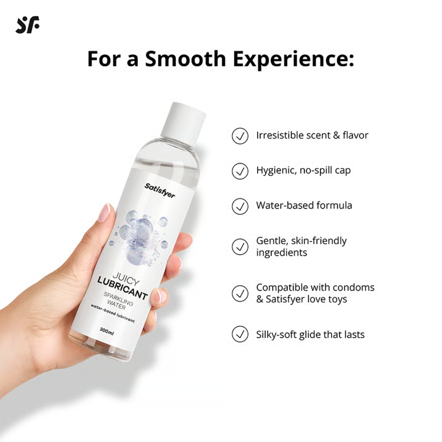 Satisfyer Sparkling Water vandens pagrindo lubrikantas su dilgčiojimo efektu (300 ml) – papildomas vaizdas