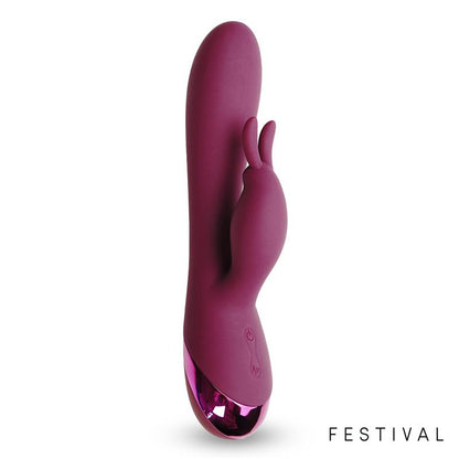 Tumši sarkans Festival Brole vibrators ar klitora stimulatoru un metālisku apdari.