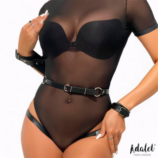 ADALET LINGERIE "Jimena" vegan leather garter belt with removable handcuffs