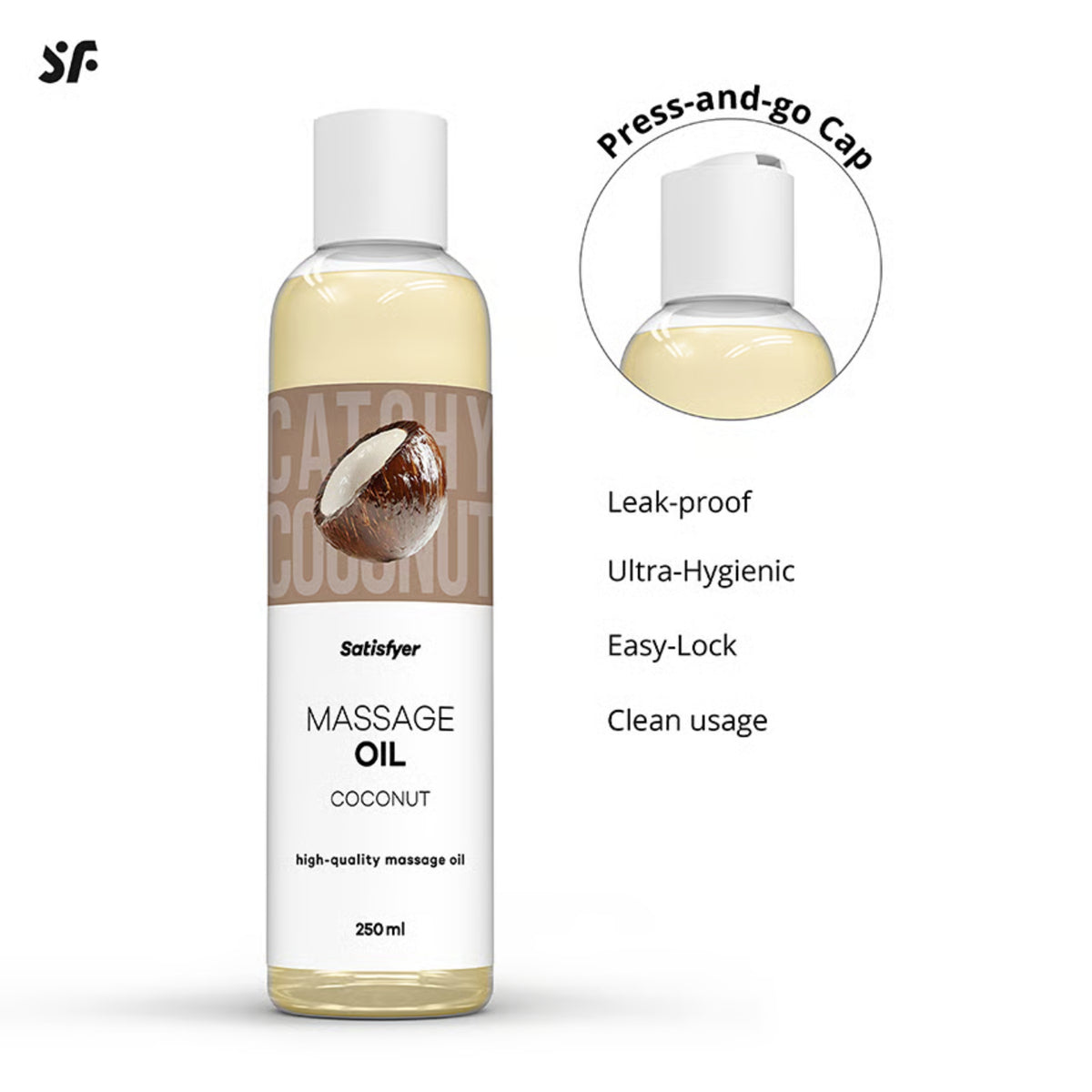Satisfyer Coconut masažo aliejus su kokosų aromatu (250 ml) – produkto detalės