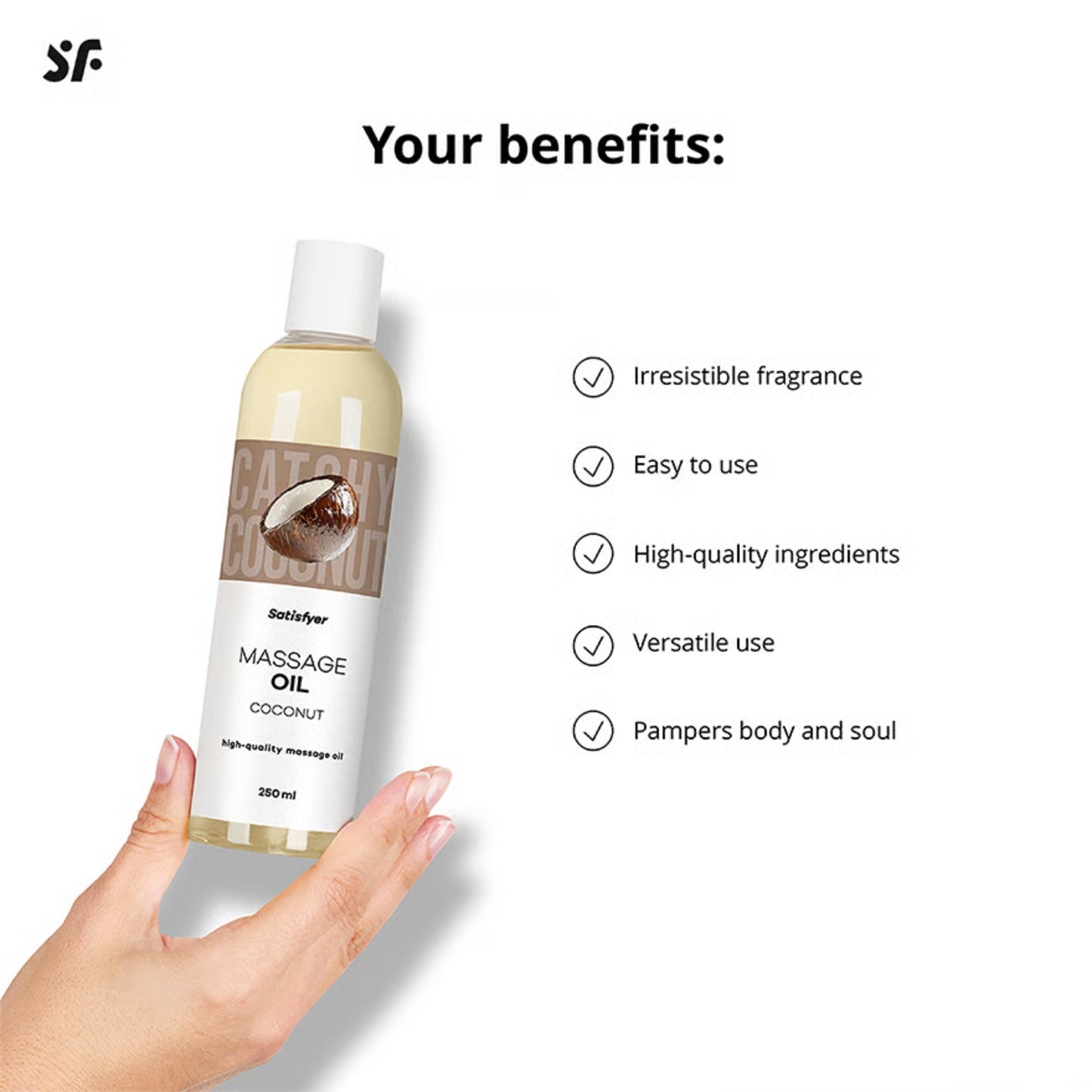 Satisfyer Coconut masažo aliejus su kokosų aromatu (250 ml) – papildomas vaizdas