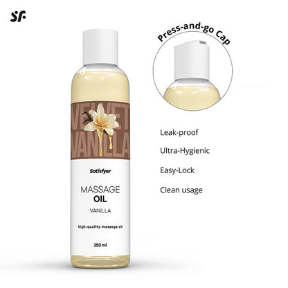 Satisfyer Vanilla masažo aliejus su vanilės aromatu (250 ml) – produkto detalės
