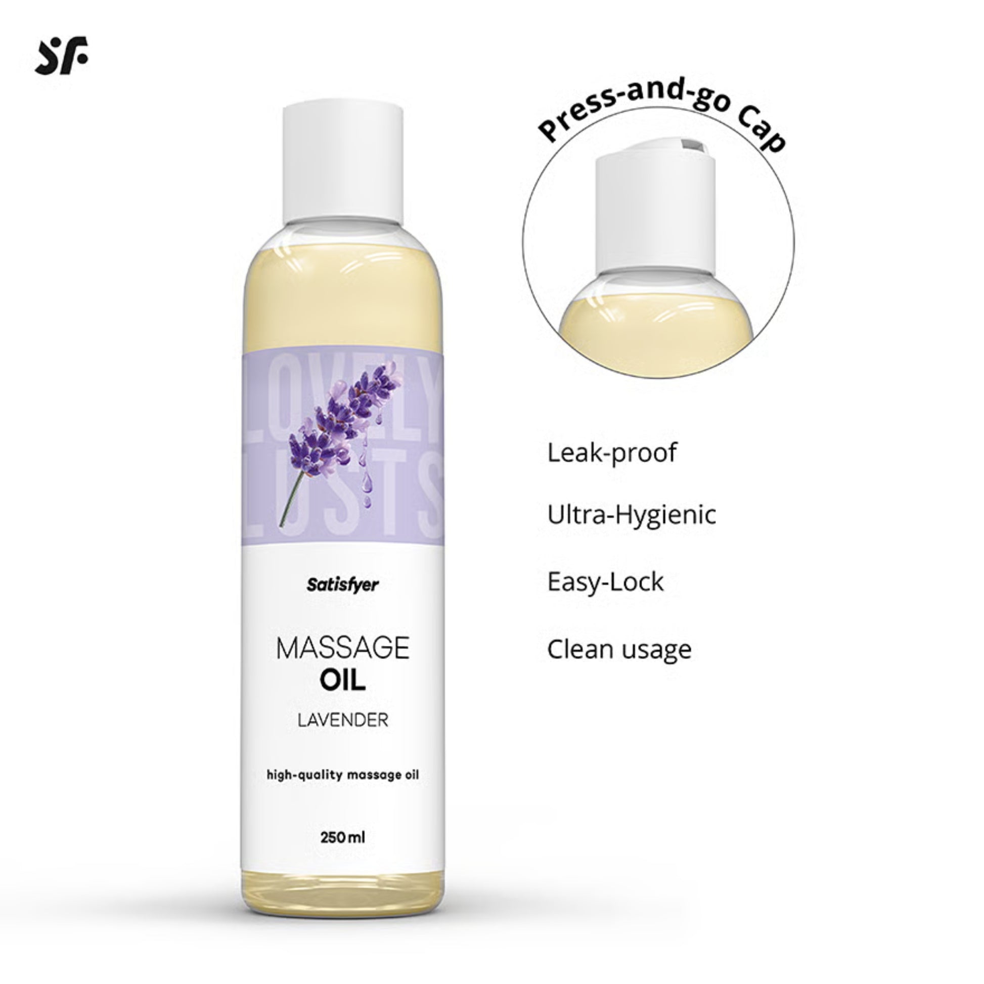 Satisfyer Lavender masažo aliejus su levandų aromatu (250 ml) – produkto detalės