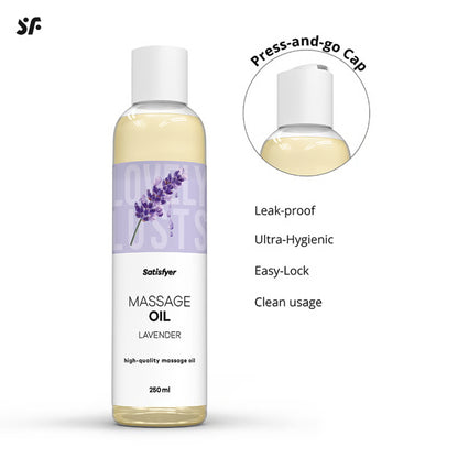 Satisfyer Lavender masažo aliejus su levandų aromatu (250 ml) – produkto detalės