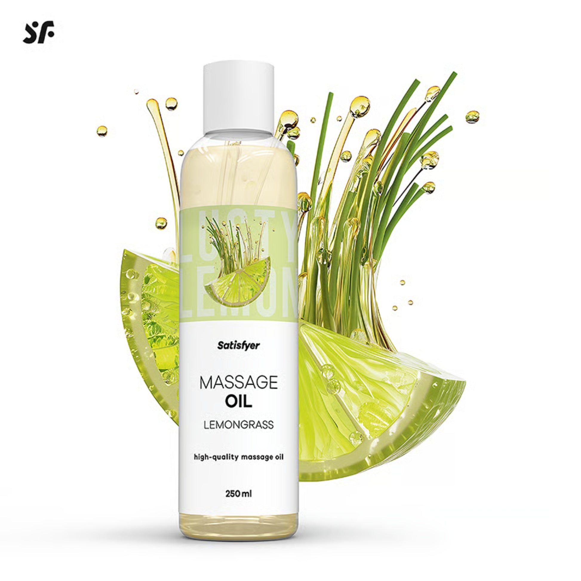 Satisfyer Lemongrass masažo aliejus su citrinžolių aromatu (250 ml) – produkto vaizdas