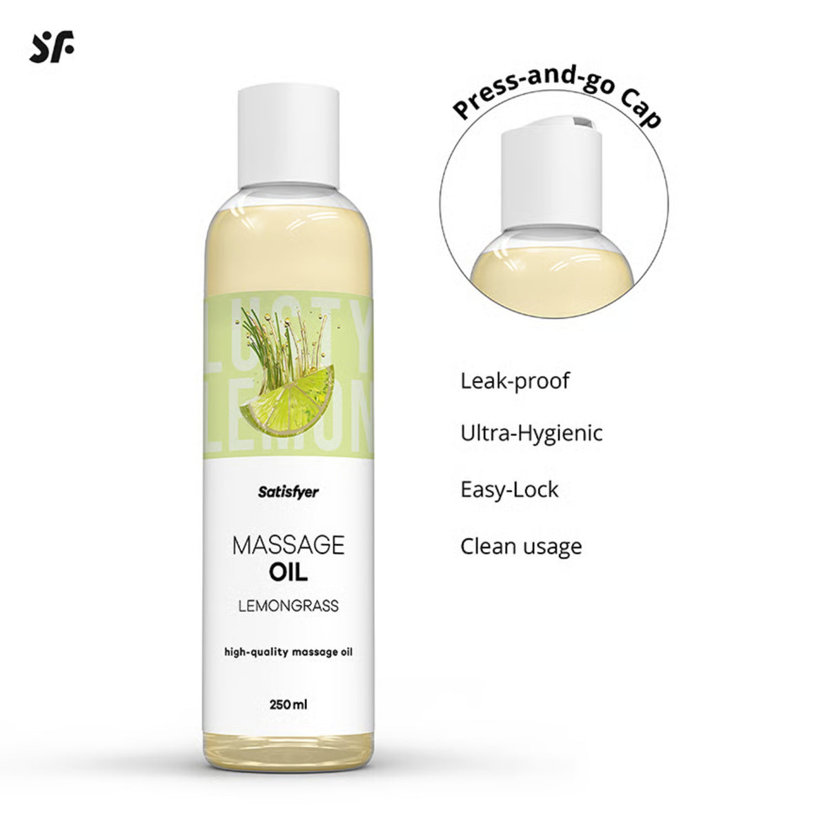 Satisfyer Lemongrass masažo aliejus su citrinžolių aromatu (250 ml) – produkto detalės