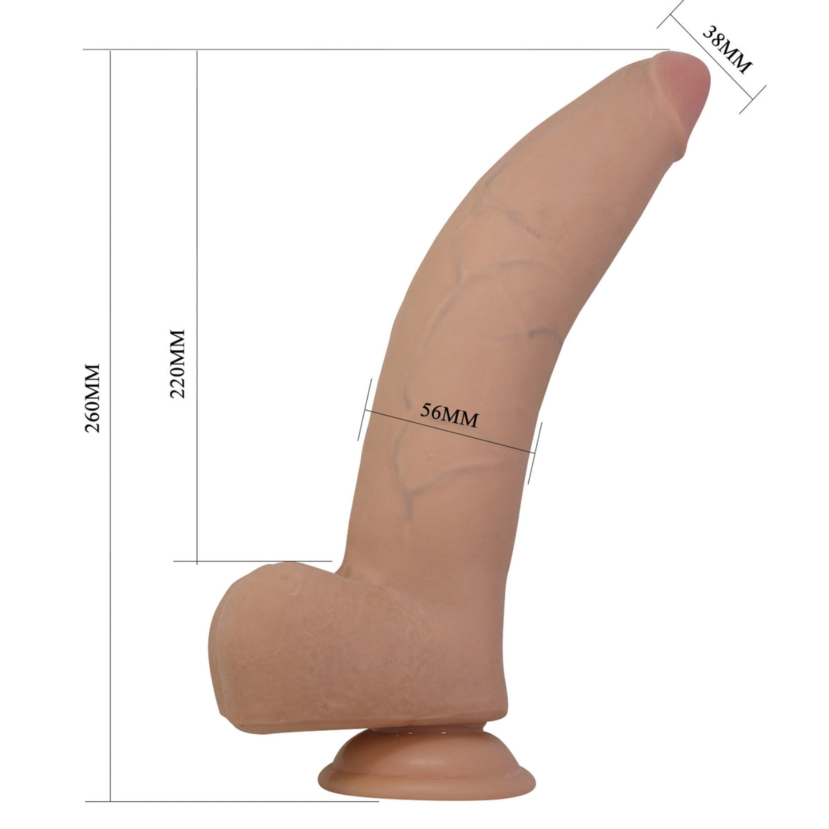 PRETTY LOVE Quinlan Premium - Reālistisks dildo ar slīdošu ādu 26 cm - preces izmēri