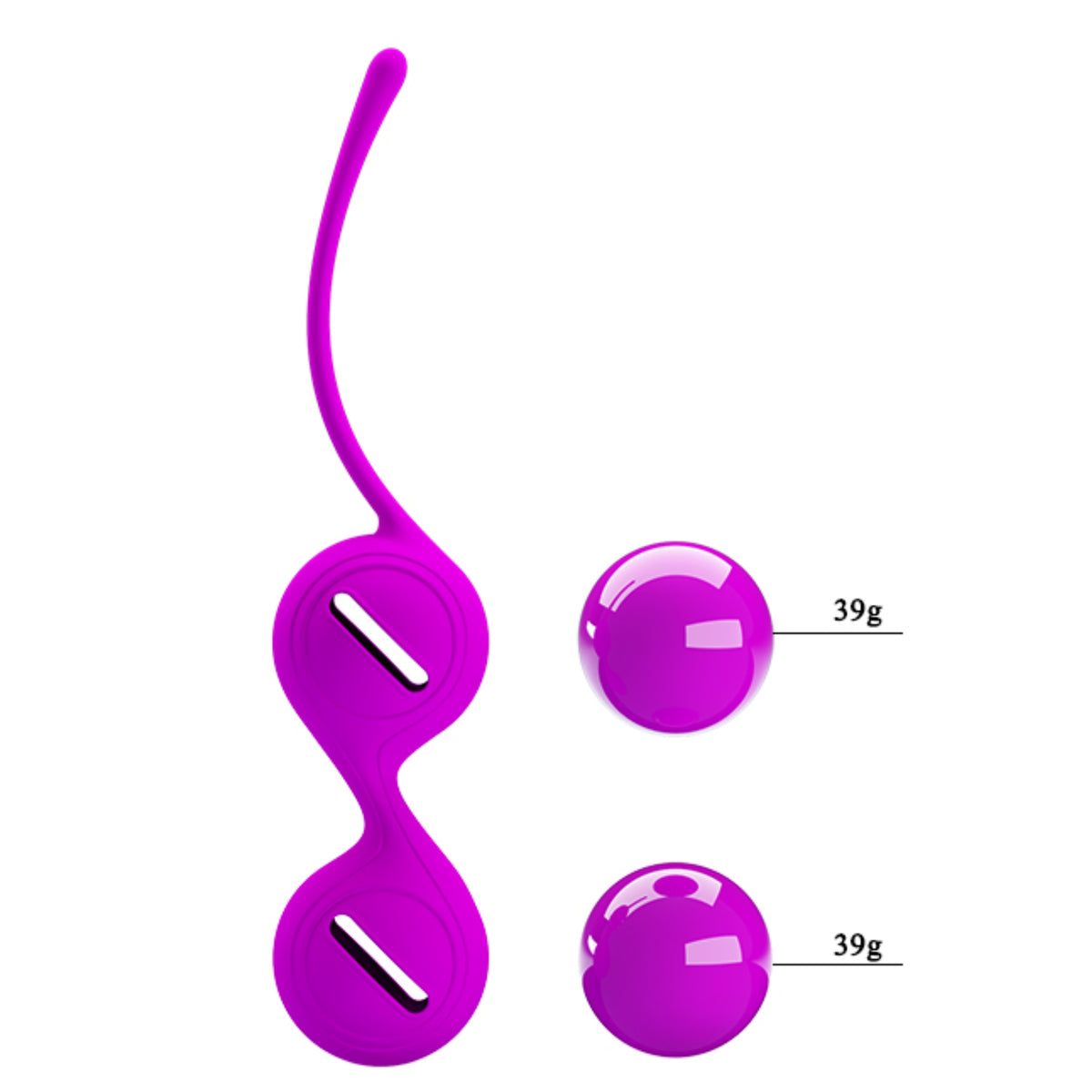 PRETTY LOVE Orgasmic Balls Kegelio kamuoliukai dubens dugno raumenų treniruotėms (violetiniai) – produkto detalės