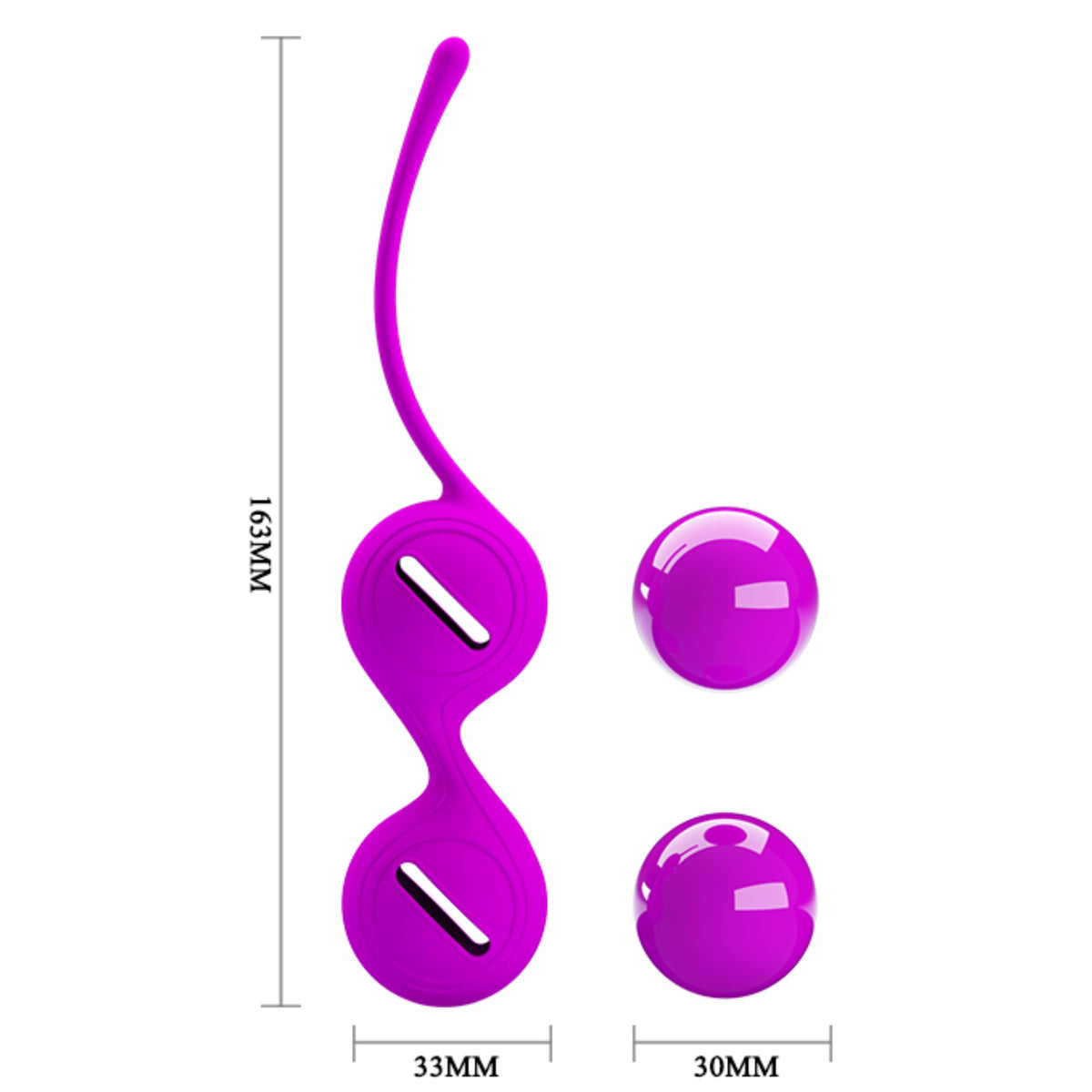 PRETTY LOVE Orgasmic Balls Kegelio kamuoliukai dubens dugno raumenų treniruotėms (violetiniai) – papildomas vaizdas