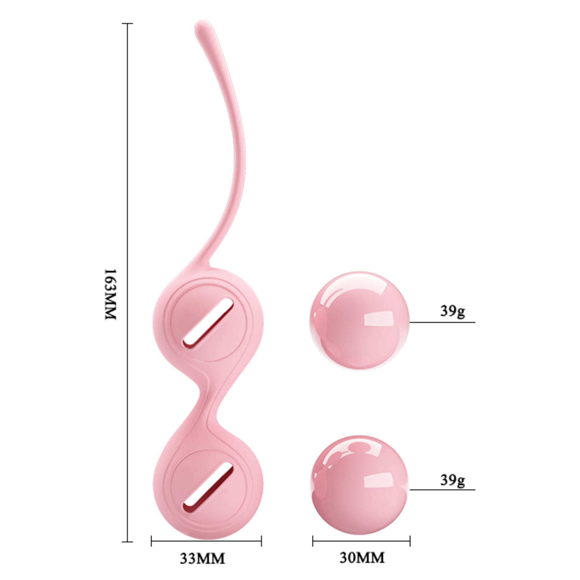 PRETTY LOVE Orgasmic Balls Kegelio kamuoliukai dubens dugno raumenų treniruotėms (rožiniai) – produkto detalės