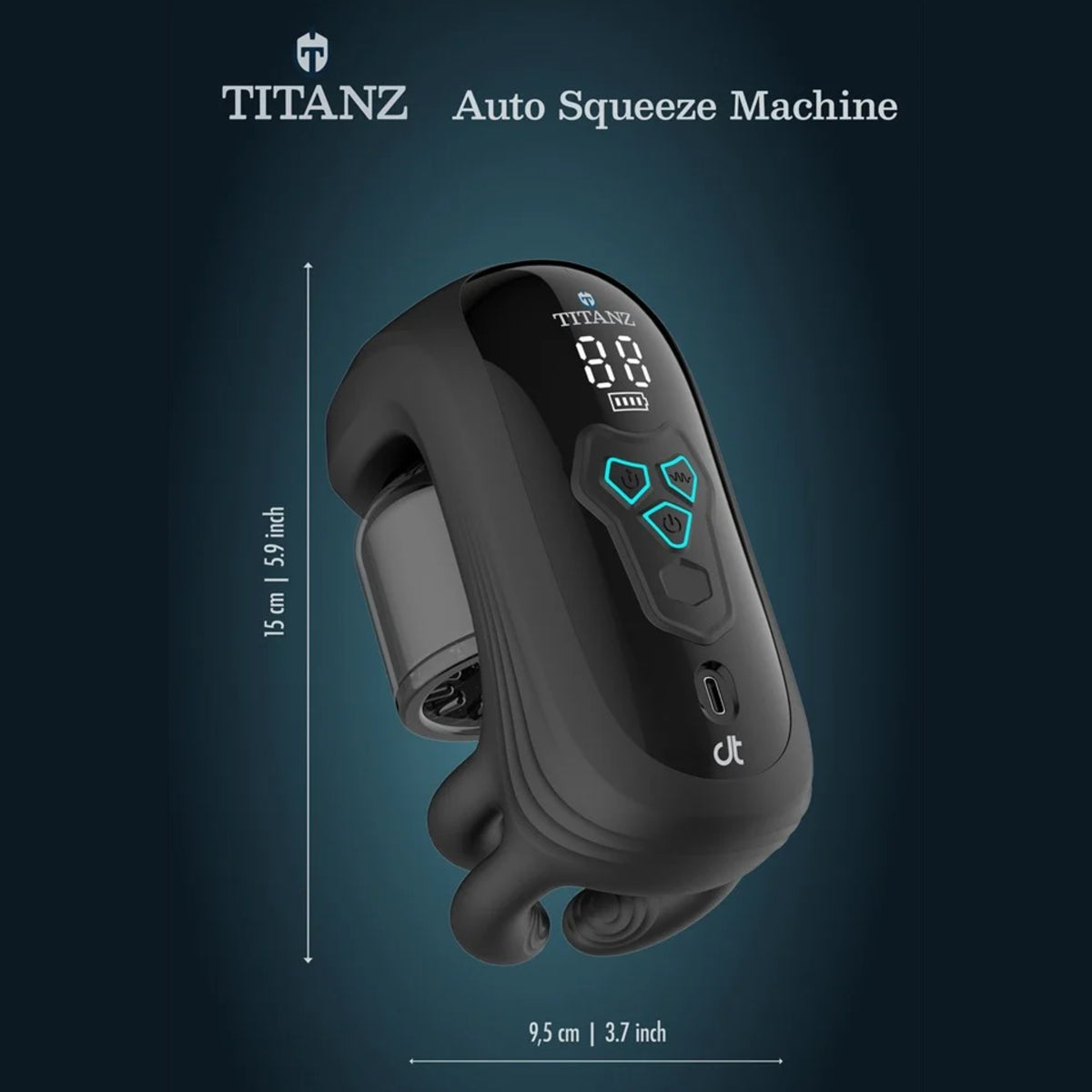 Automatizēts masturbators Titanz Auto Squeeze 3-in-1 (produkta izmēri)