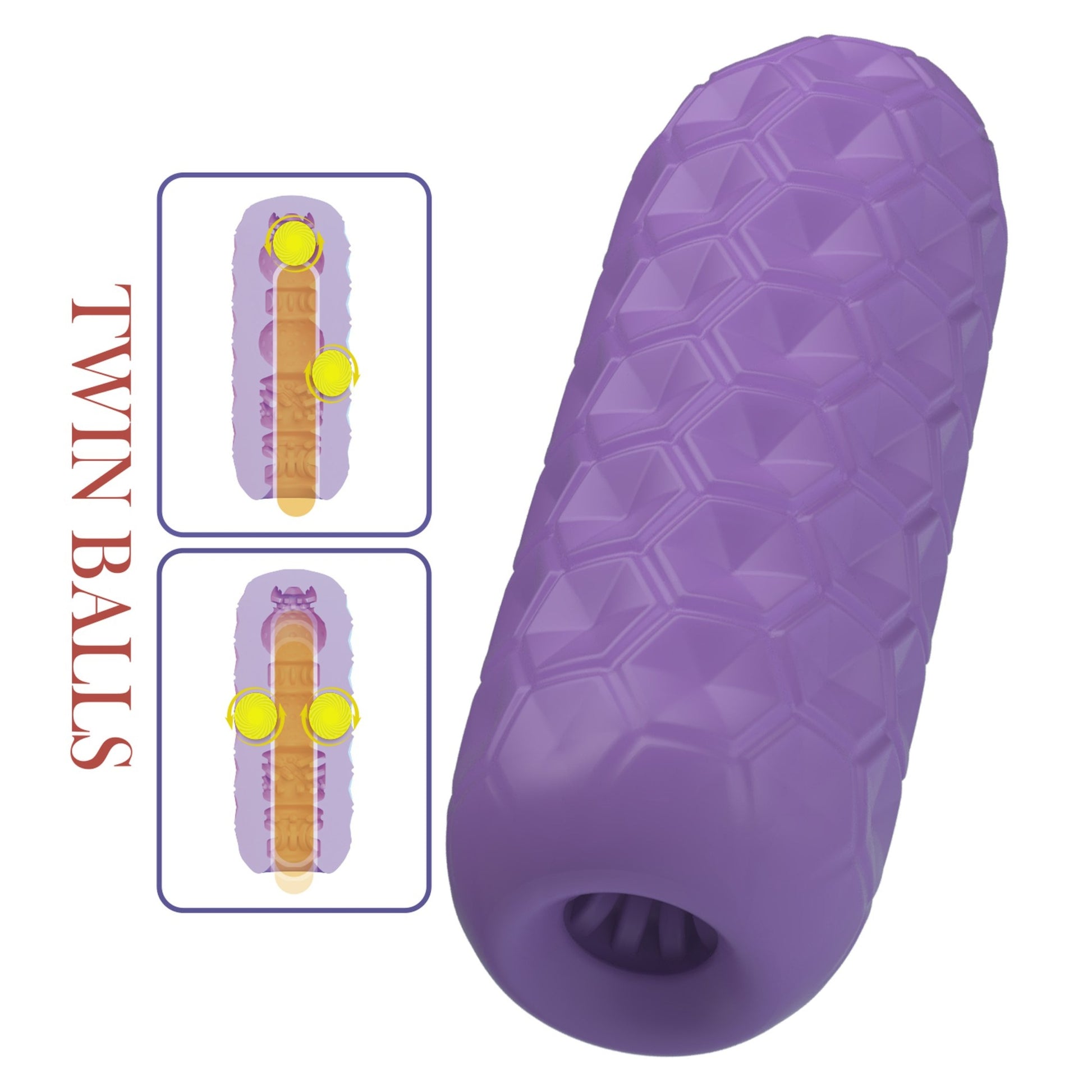 PRETTY LOVE Venus-X Twin Balls tekstūrinis masturbatorius su 2 rutuliukais 18 cm – produkto detalės