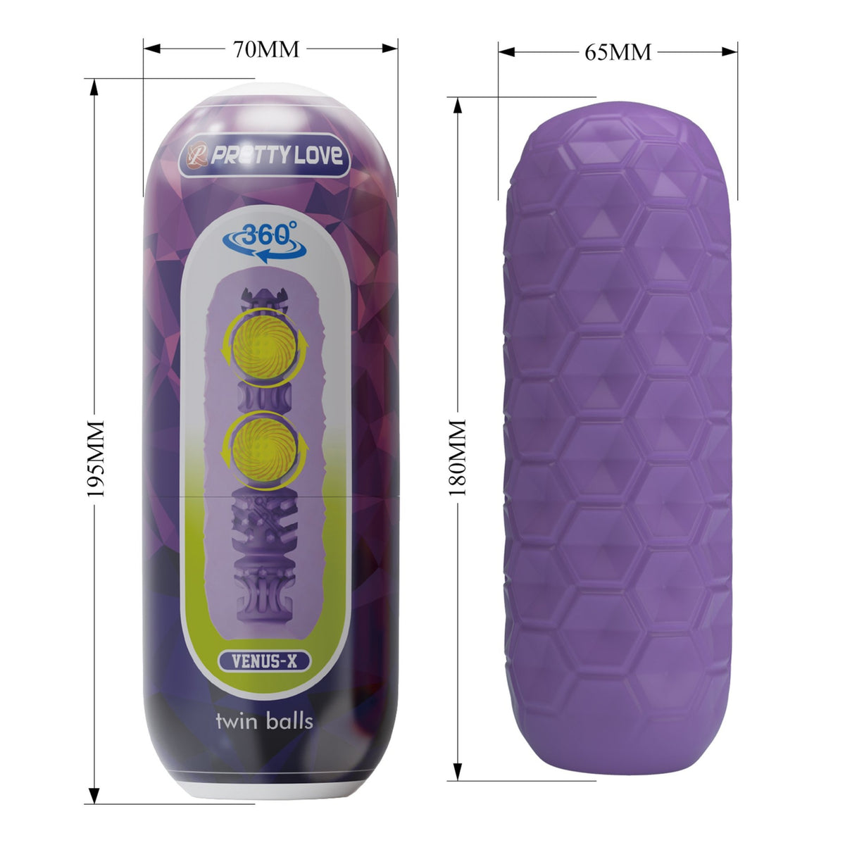 PRETTY LOVE Venus-X Twin Balls tekstūrinis masturbatorius su 2 rutuliukais 18 cm – papildomas vaizdas
