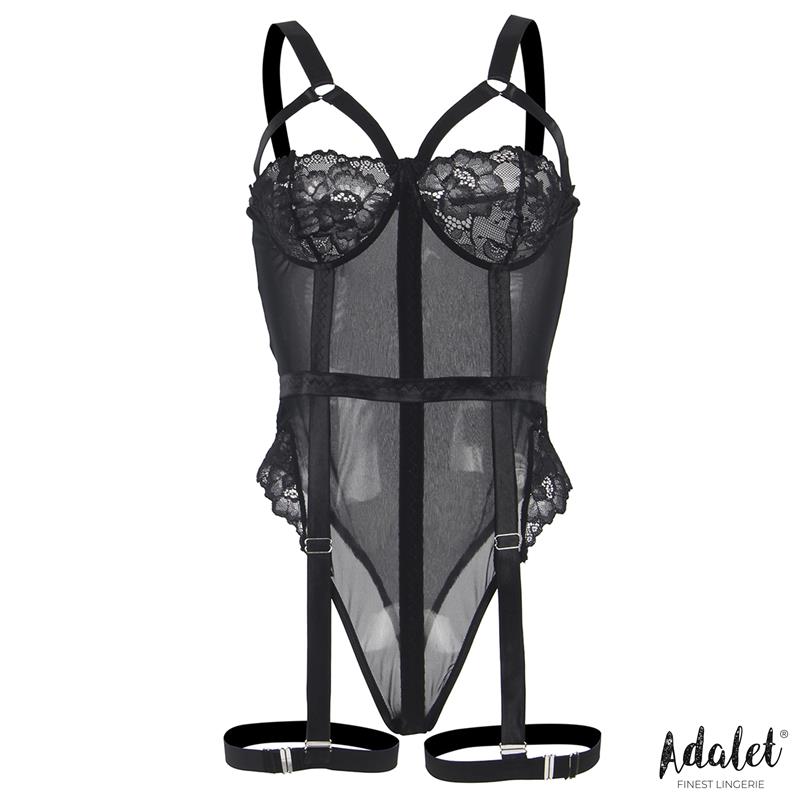Bodysuit with Garter Straps and Leg Straps - Ariana Teddy S/M